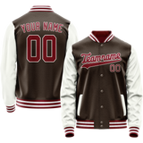 Custom Brown White Solid Color Varsity Letterman Jacket