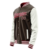 Custom Brown White Solid Color Varsity Letterman Jacket