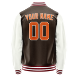 Custom Brown White Solid Color Varsity Letterman Jacket