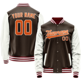 Custom Brown White Solid Color Varsity Letterman Jacket