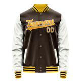 Custom Brown White Solid Color Varsity Letterman Jacket