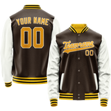 Custom Brown White Solid Color Varsity Letterman Jacket