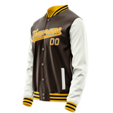 Custom Brown White Solid Color Varsity Letterman Jacket