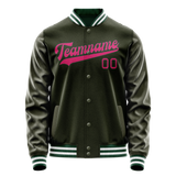 Custom Olive Pink Solid Color Varsity Letterman Jacket