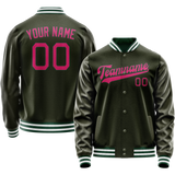 Custom Olive Pink Solid Color Varsity Letterman Jacket