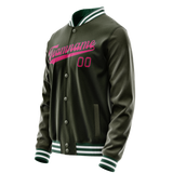 Custom Olive Pink Solid Color Varsity Letterman Jacket