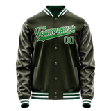 Custom Olive Neon-Green Solid Color Varsity Letterman Jacket