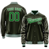 Custom Olive Neon-Green Solid Color Varsity Letterman Jacket
