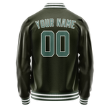 Custom Olive Teal Solid Color Varsity Letterman Jacket