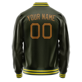 Custom Olive Brown Solid Color Varsity Letterman Jacket