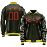 Custom Olive Orange Solid Color Varsity Letterman Jacket
