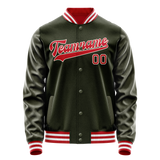 Custom Olive Red Solid Color Varsity Letterman Jacket