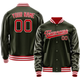 Custom Olive Red Solid Color Varsity Letterman Jacket