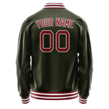 Custom Olive Red Solid Color Varsity Letterman Jacket