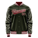 Custom Olive Red Solid Color Varsity Letterman Jacket