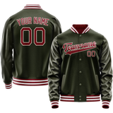 Custom Olive Red Solid Color Varsity Letterman Jacket