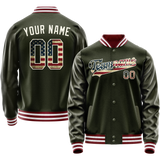 Custom Olive Cream Vintage Usa Flag Varsity Letterman Jacket