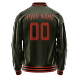 Custom Olive Red Solid Color Varsity Letterman Jacket