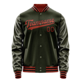 Custom Olive Red Solid Color Varsity Letterman Jacket