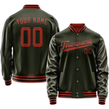 Custom Olive Red Solid Color Varsity Letterman Jacket