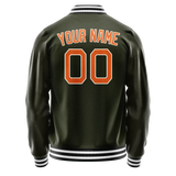 Custom Olive Orange Solid Color Varsity Letterman Jacket
