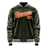 Custom Olive Orange Solid Color Varsity Letterman Jacket