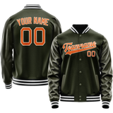 Custom Olive Orange Solid Color Varsity Letterman Jacket