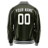 Custom Olive White Solid Color Varsity Letterman Jacket