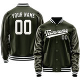 Custom Olive White Solid Color Varsity Letterman Jacket