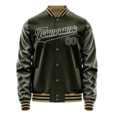 Custom Olive Black Solid Color Varsity Letterman Jacket
