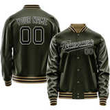 Custom Olive Black Solid Color Varsity Letterman Jacket