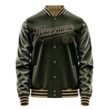 Custom Olive Black Solid Color Varsity Letterman Jacket