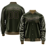 Custom Olive Black Solid Color Varsity Letterman Jacket