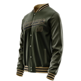 Custom Olive Black Solid Color Varsity Letterman Jacket