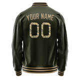 Custom Olive Camo Solid Color Varsity Letterman Jacket