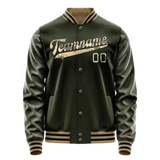 Custom Olive Camo Solid Color Varsity Letterman Jacket