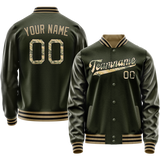 Custom Olive Camo Solid Color Varsity Letterman Jacket