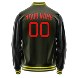 Custom Olive Orange Solid Color Varsity Letterman Jacket