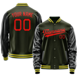 Custom Olive Orange Solid Color Varsity Letterman Jacket