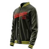 Custom Olive Orange Solid Color Varsity Letterman Jacket