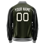Custom Olive Black Solid Color Varsity Letterman Jacket