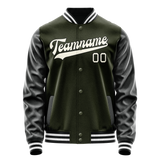 Custom Olive Black Solid Color Varsity Letterman Jacket