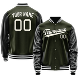 Custom Olive Black Solid Color Varsity Letterman Jacket