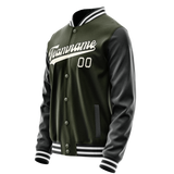 Custom Olive Black Solid Color Varsity Letterman Jacket