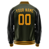 Custom Olive Black Solid Color Varsity Letterman Jacket