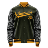 Custom Olive Black Solid Color Varsity Letterman Jacket