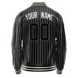 Custom Black White White Pinstripe Varsity Letterman Jacket JA02240617HF031