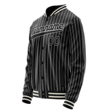 Custom Black White White Pinstripe Varsity Letterman Jacket JA02240617HF031