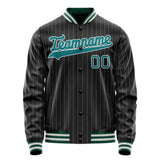 Custom Black Teal Gray Pinstripe Varsity Letterman Jacket JA02240617HF032