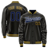 Custom Black Royal Old Gold Pinstripe Varsity Letterman Jacket